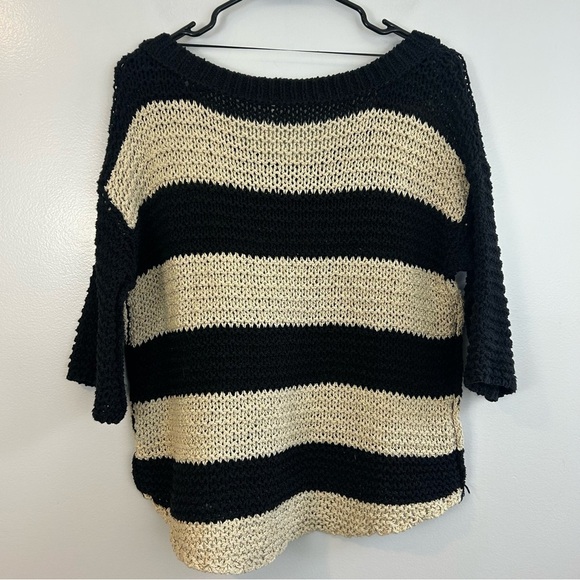 Free People Black & Cream Striped Chunky Pullover Knit V-neck Sweater Size XS - Picture 5 of 11
